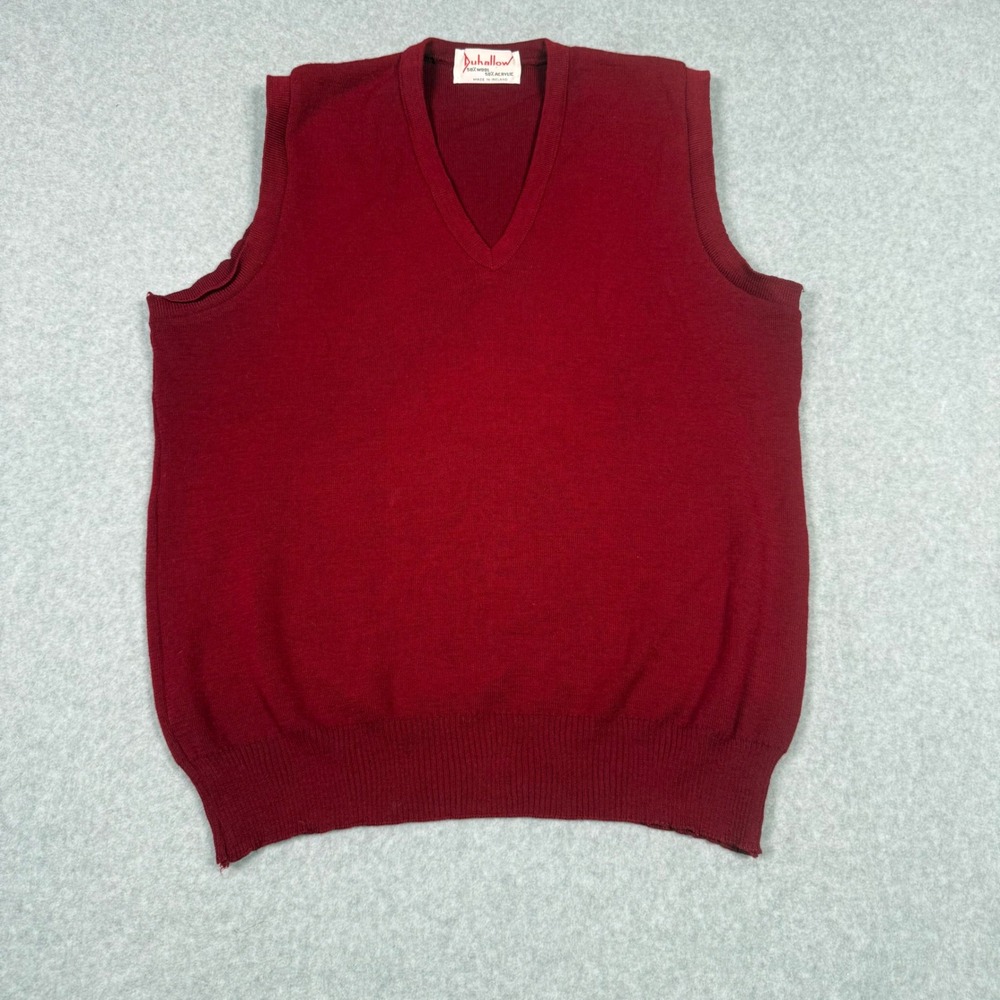 Vintage 60s Duhallow Mens Burgundy Red Wool Blend V-Neck Sweater Vest Ireland XL